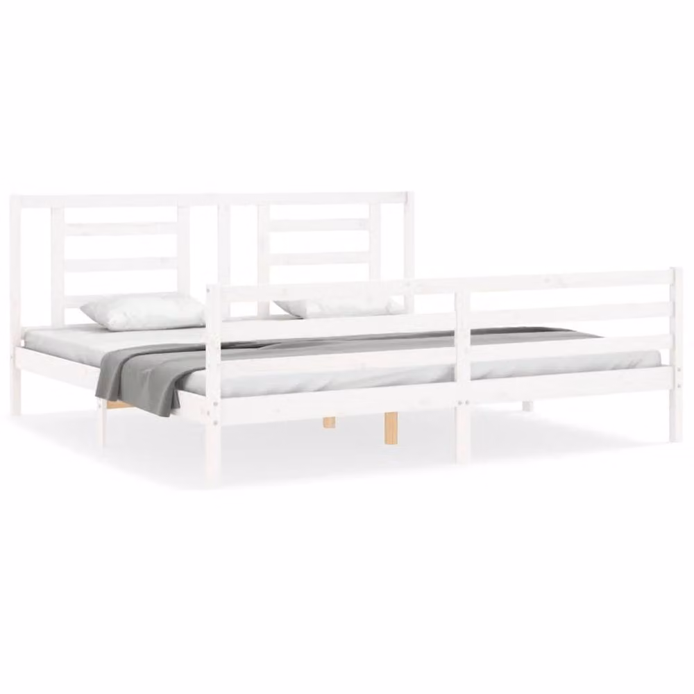 Berkfield Home Beautiful Solid Wood Pine Bed Frame with Headboard in White W/D/H: 200 x 200 x 205.5 cm – 2