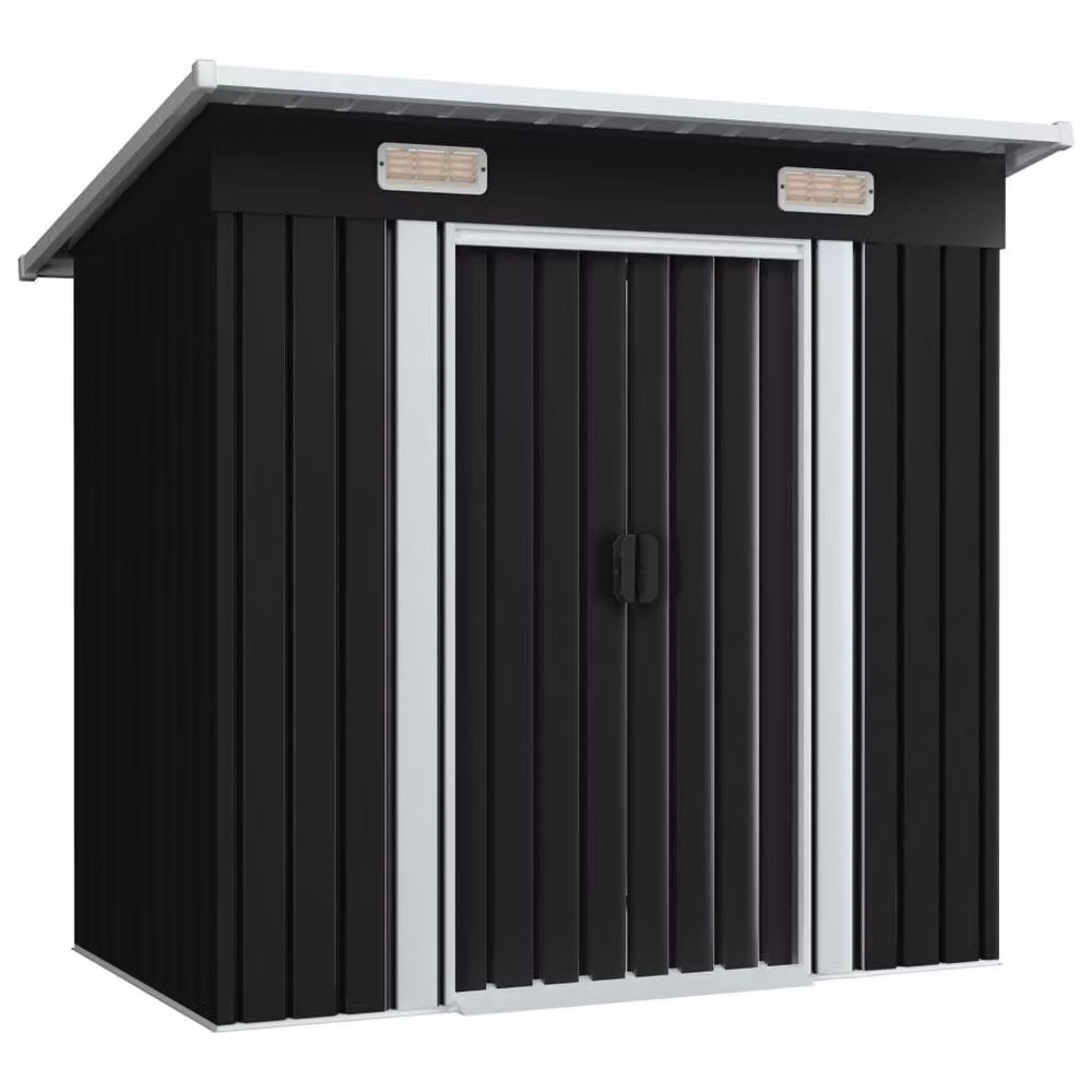 Berkfield Home Modern Pent Garden Shed in Anthracite Grey Galvanised Steel with Sliding Doors and Side Vent – 2