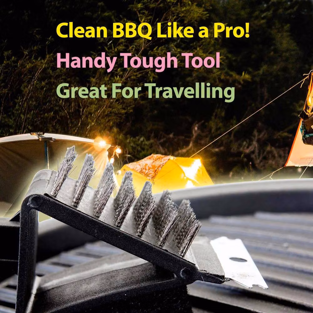 Bar-B-King 3-in-1 BBQ Cleaning Tool with Steel Scraper, Black – 3