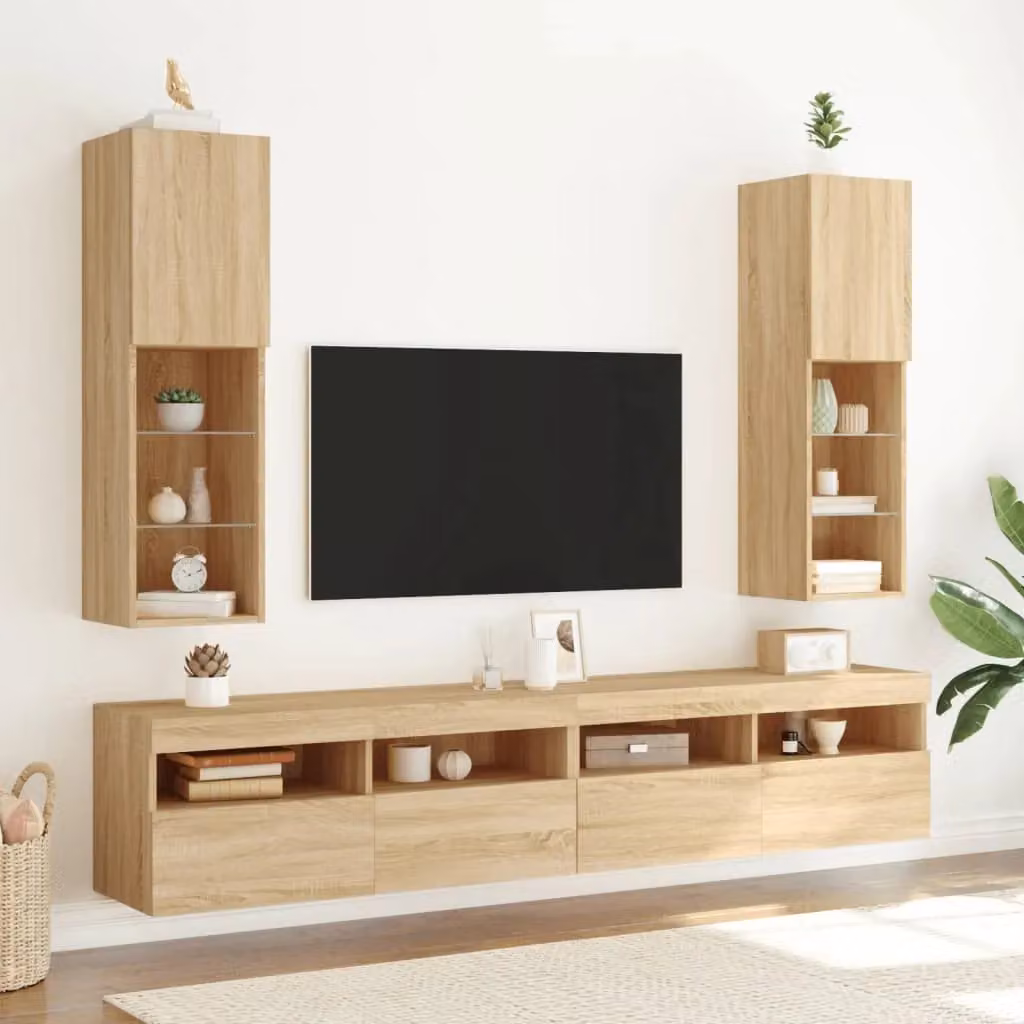 Berkfield Home Modern TV Cabinet with LED Lights in Sonoma Oak Brown, W/D/H: 30.5 x 30.5 x 102 cm – 2