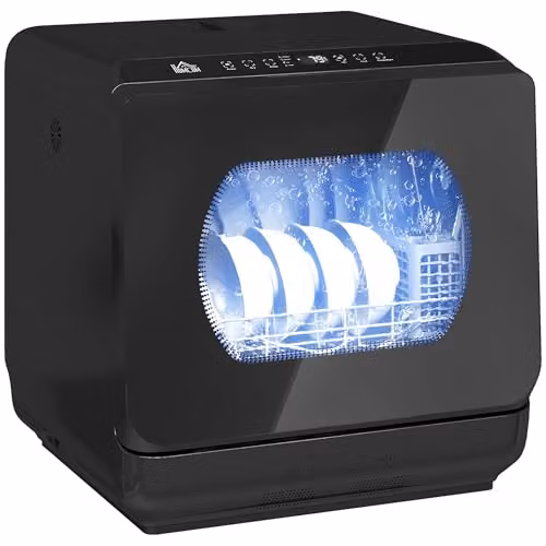 HOMCOM Countertop Dishwasher with 6L Water Tank, Black – 1
