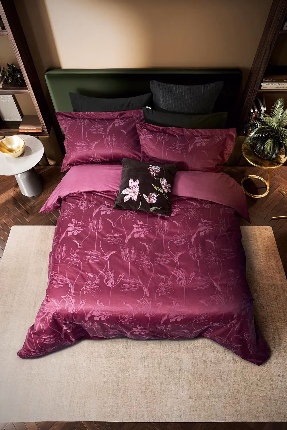 Ted Baker Tulips Jacquard Cotton Velvet Square Cushion in Black, W x D: 45 x 45 cm – 3