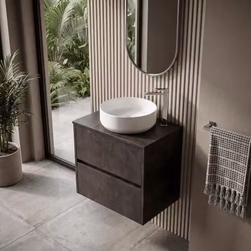 Balterley Modern Wall Mounted Bathroom Vanity Unit with Soft Close Drawers in Grey W/D/H: 60.5 x 39 x 55.7 cm – 4