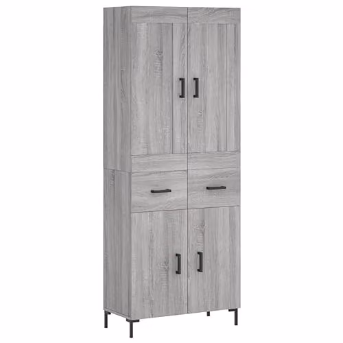 vidaXL Grey Sonoma Highboard with Hinged Doors and Internal Shelves, W/D/H: 69.5 x 34 x 180 cm