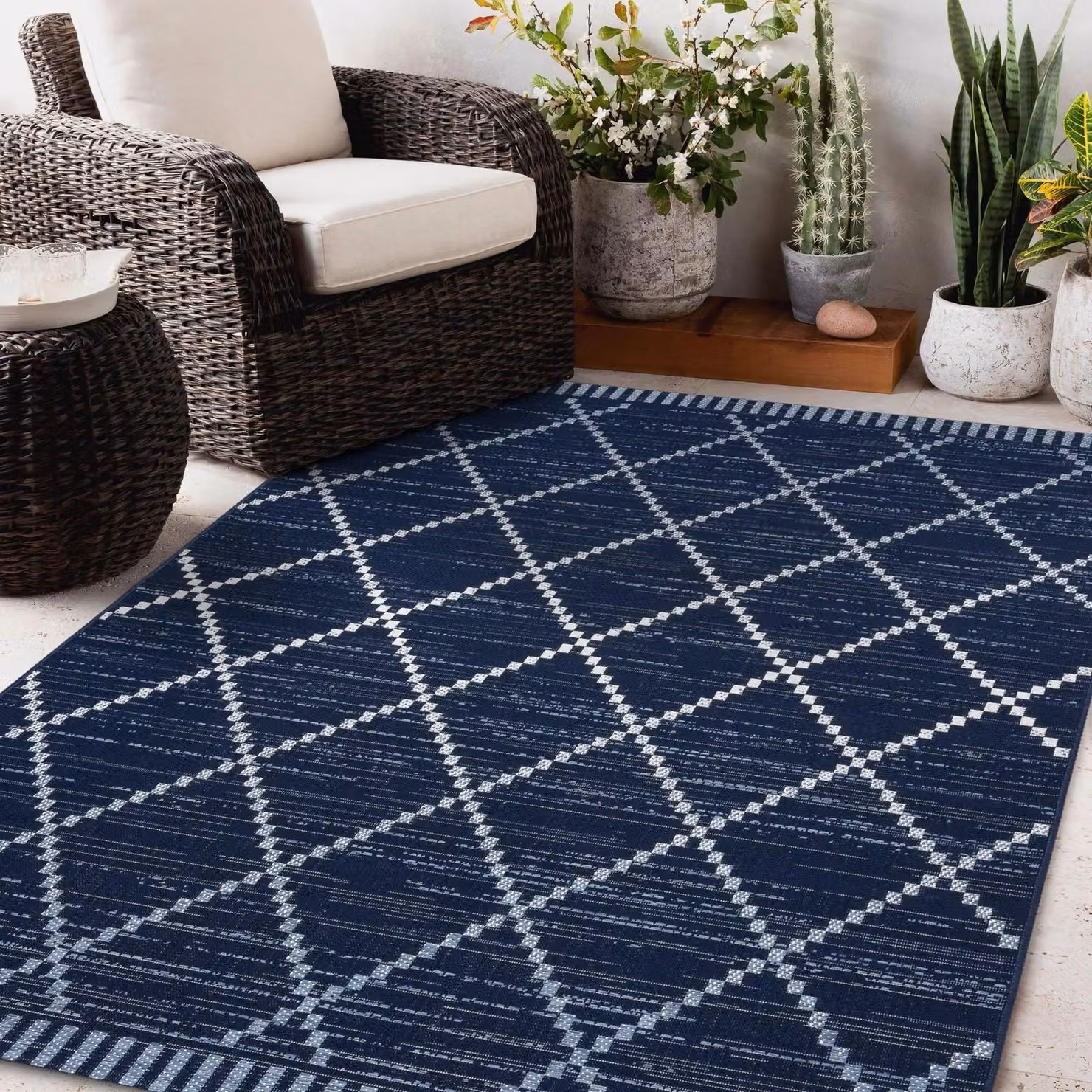 RugsX Blue Diamond Pattern Modern Flat Weave Polypropylene Rug, W: 200 cm, D: 290 cm – 3