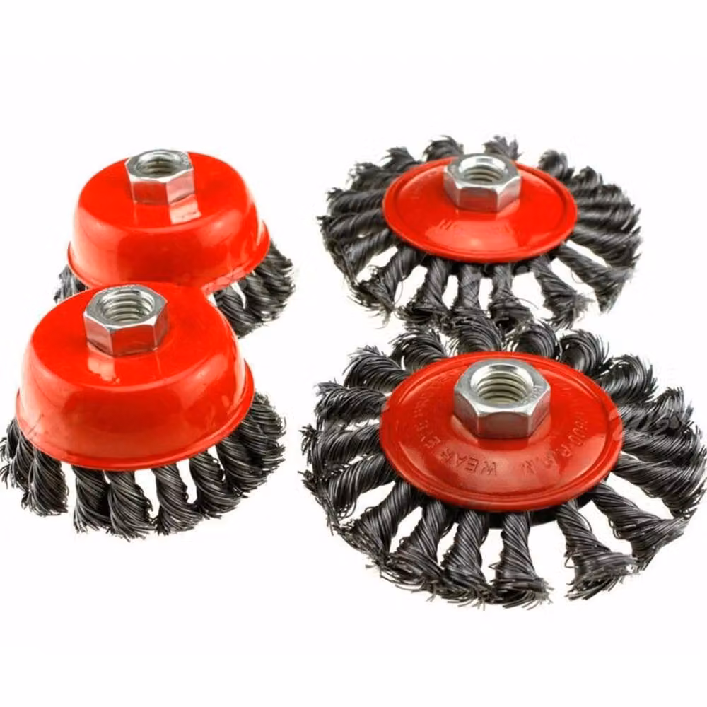 SPETLEK 4-Piece Twist Knot Wire Wheel Cup Brush Set in Red for Angle Grinders, M14 – 2