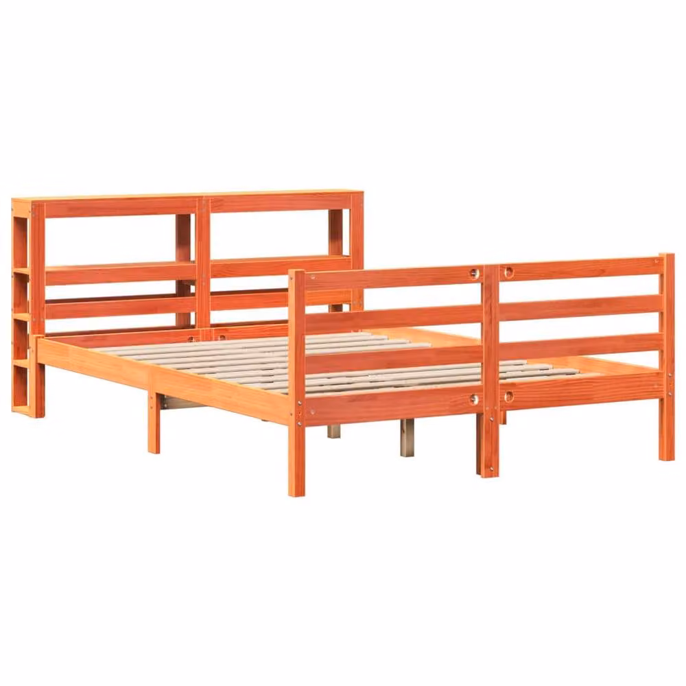 Berkfield Home Small Double Waxed Pine Bed Frame in Brown, W/D/H: 120 x 200 cm – 3