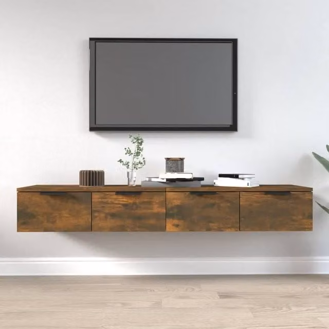 Berkfield Home Set of 2 Smoked Oak Wall Mounted Cabinets in Brown, W/D/H: 68 x 30 x 20 cm