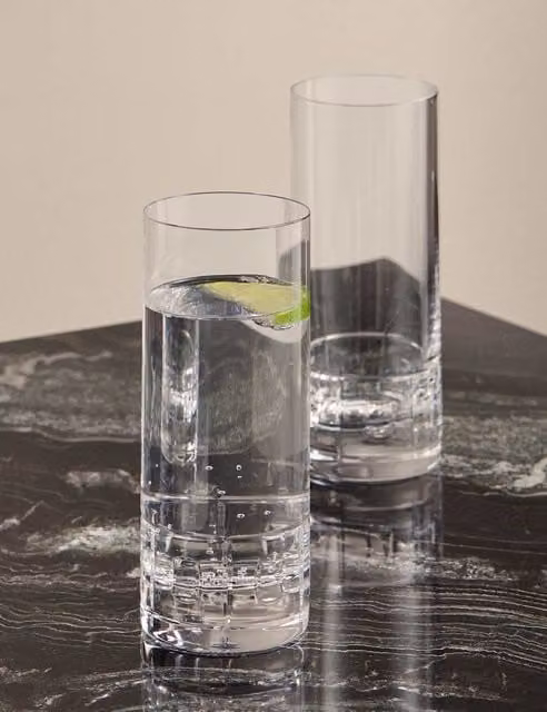 M&S x Kelly Hoppen Set of 4 Etched Geometric Crystal Hi Ball Tumbler Glasses, Clear