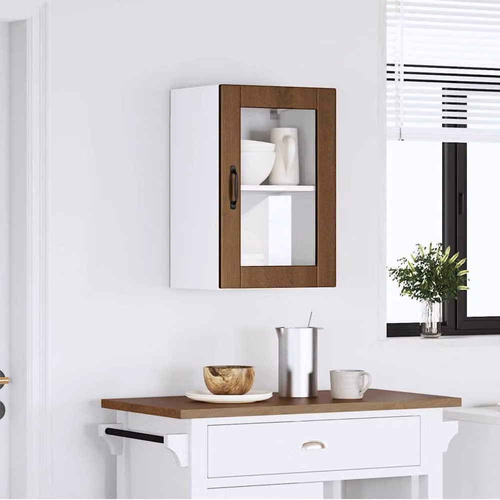 Berkfield Home Porto Brown Oak Kitchen Wall Cabinet with Glass Doors – 2