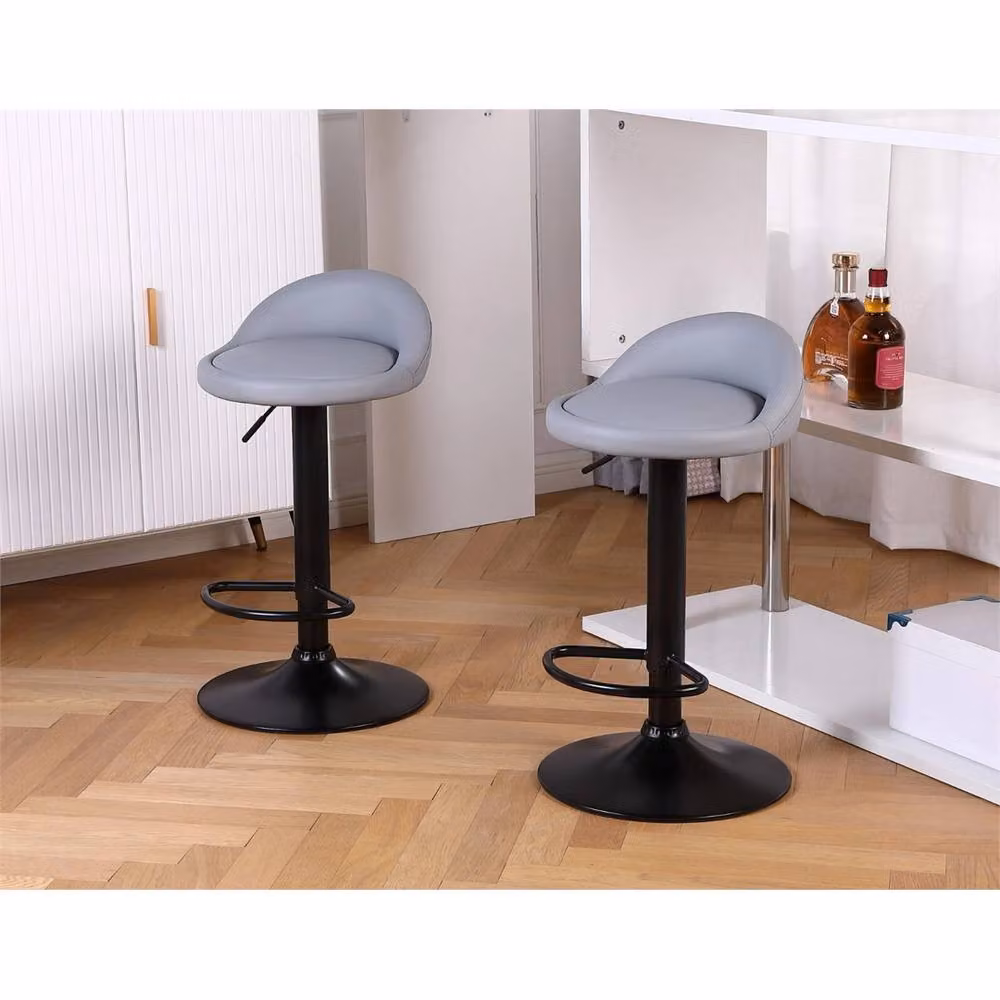 Nordara Set of 2 Grey Faux Leather Low Back Bar Stools with Metal Legs – 2