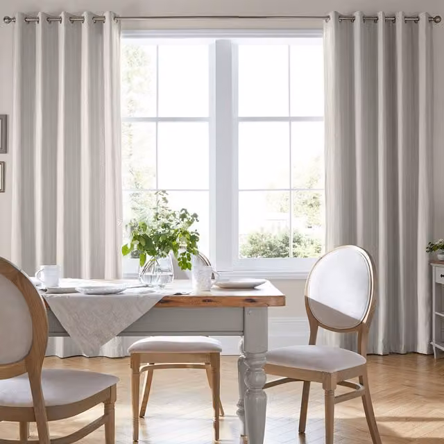 Laura Ashley Burnsall Stripe Made To Measure Blackout Eyelet Curtains in White Sands
