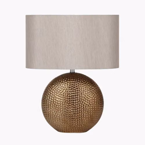 Ruma Dot Pattern Embossed Silver Textured Ceramic Table Lamp in Bronze – 2