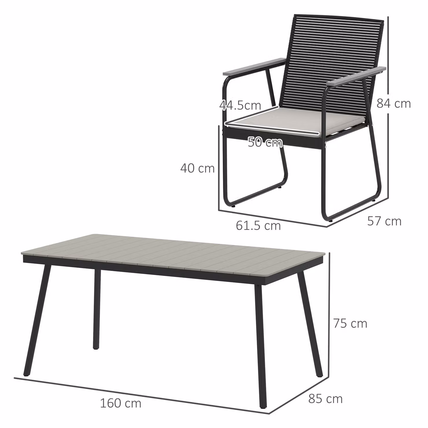 Outsunny 6 Seater Grey Rattan Garden Dining Set with Rectangular Composite Table and Soft Cushions – 3