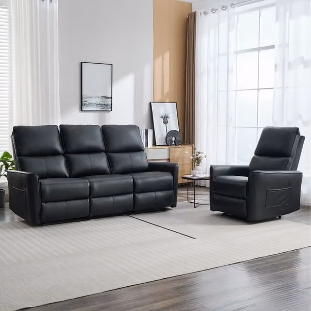 More4Homes Madrid 4 Seater Manual Air Leather Recliner Sofa Set in Black and Grey, W/D/H: 188 x 77 x 102 cm