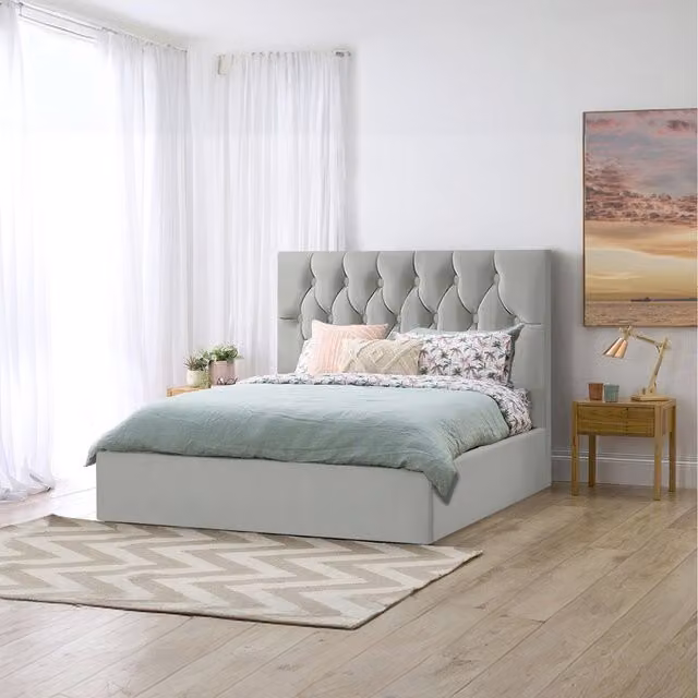 Desire Deco Samara Grey Velvet Upholstered Chesterfield Storage Bed W/D/H: 90 x 190 cm