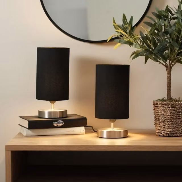 ValueLights Francis Pair of Dimmable Touch Table Lamps in Brushed Chrome and Black