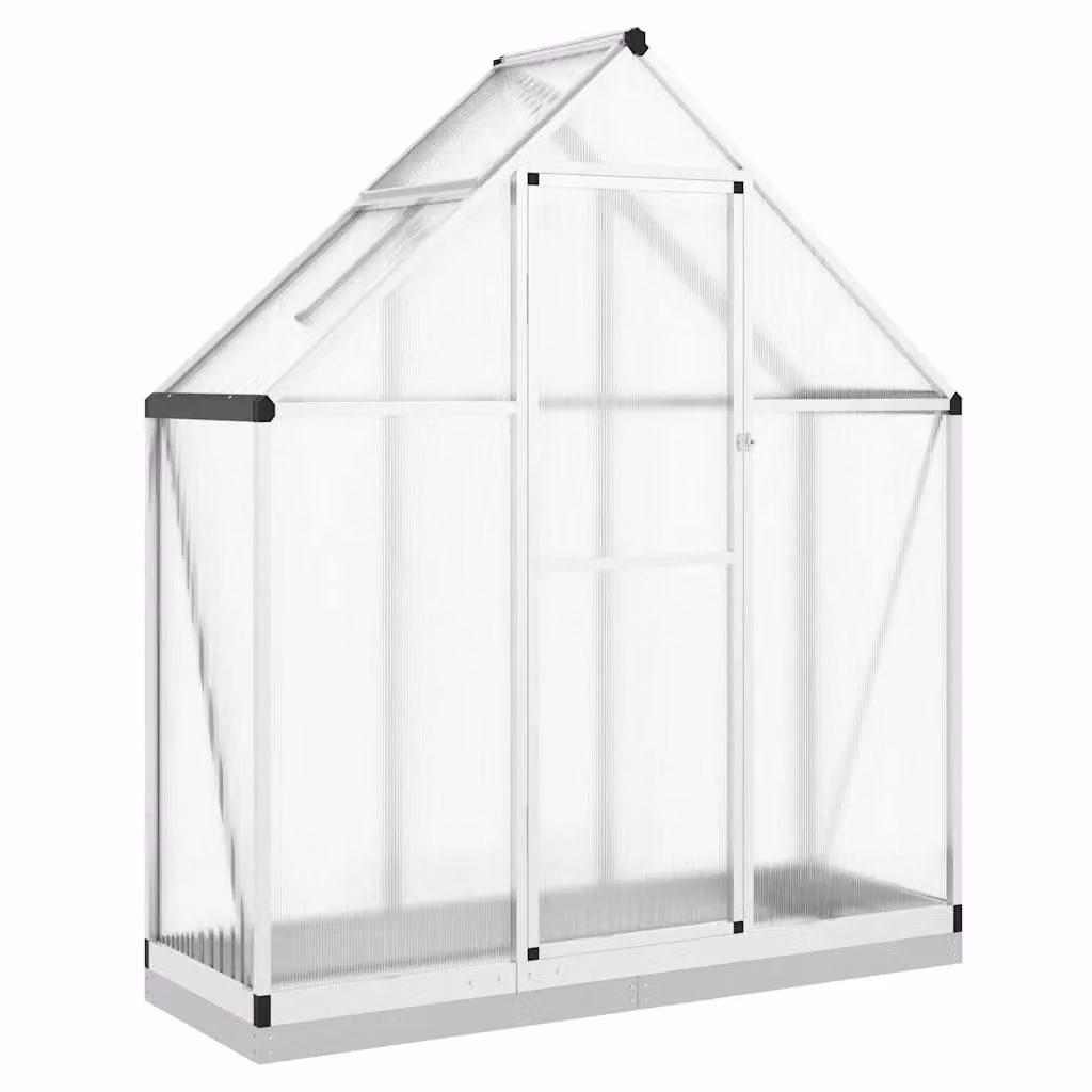 Berkfield Home Silver Aluminium Greenhouse with Base Frame and Polycarbonate Panels, W/D/H: 169 x 58 x 202 cm – 2