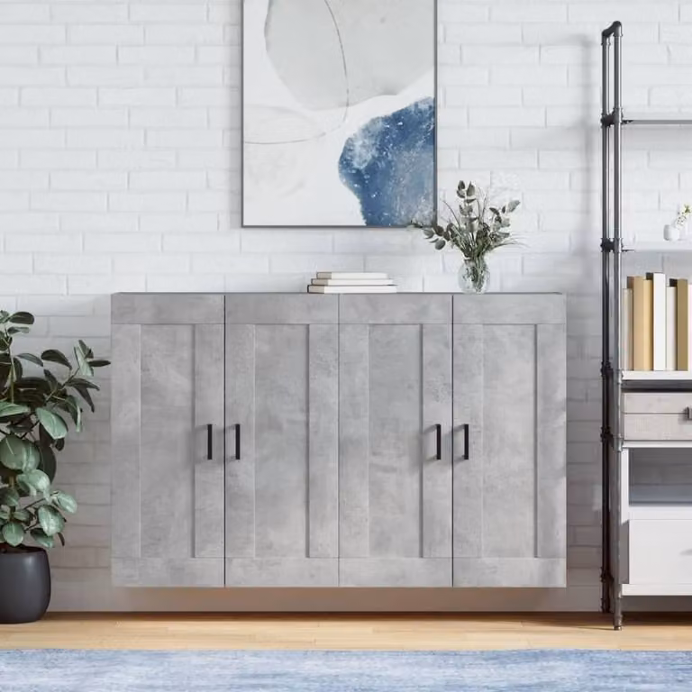 Berkfield Home Set of 2 Wall Mounted Cabinets in Concrete Grey Engineered Wood