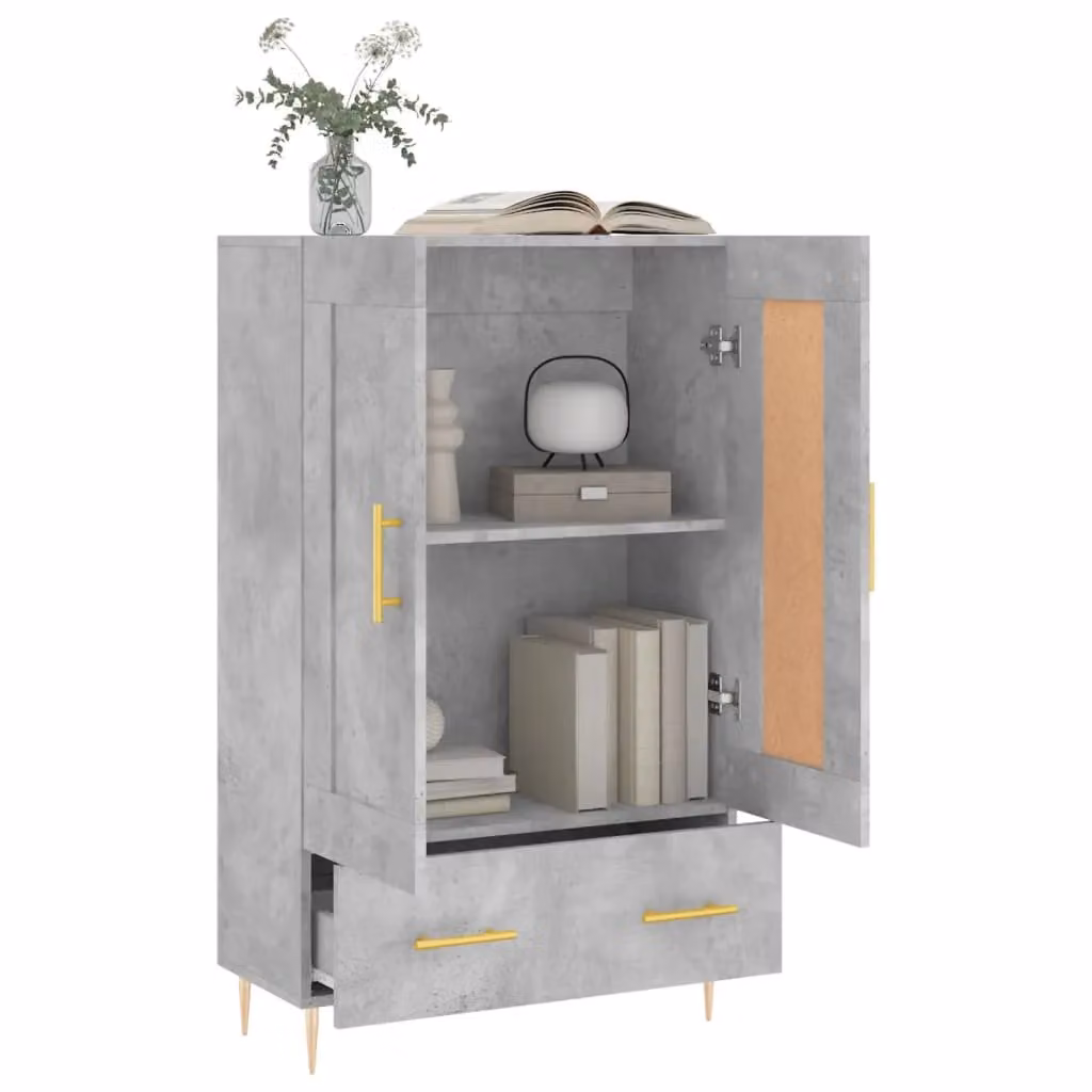 Berkfield Home Modern Grey Highboard with Hinged Doors and Drawers, W/D/H: 69.5 x 31 x 115 cm – 2