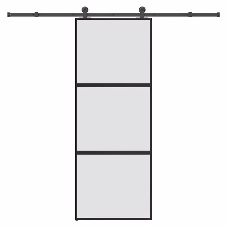 Berkfield Home Sliding Door with Hardware Set in Black, Tempered Glass and Aluminium, W: 76 cm, H: 205 cm