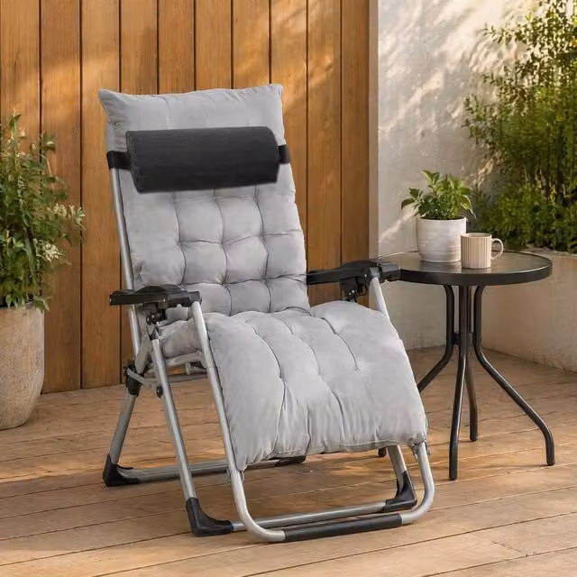 STILVORA 2-Piece Reclining Sun Lounger Set with Grey UV-Resistant Polyester Cushions and Metal Frame – 1