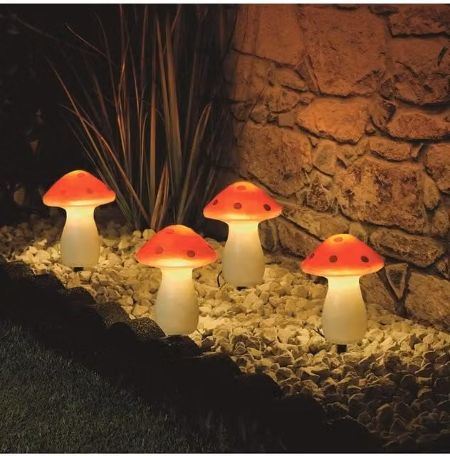 KDMD Red Mushroom Solar LED String Lights, Set of 4, 3.5m