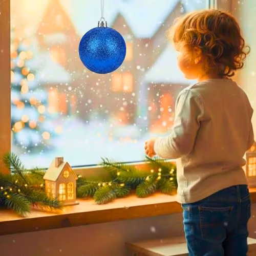 Shatchi Blue Glitter Christmas Bauble Ornament, Diameter: 20 cm – 8