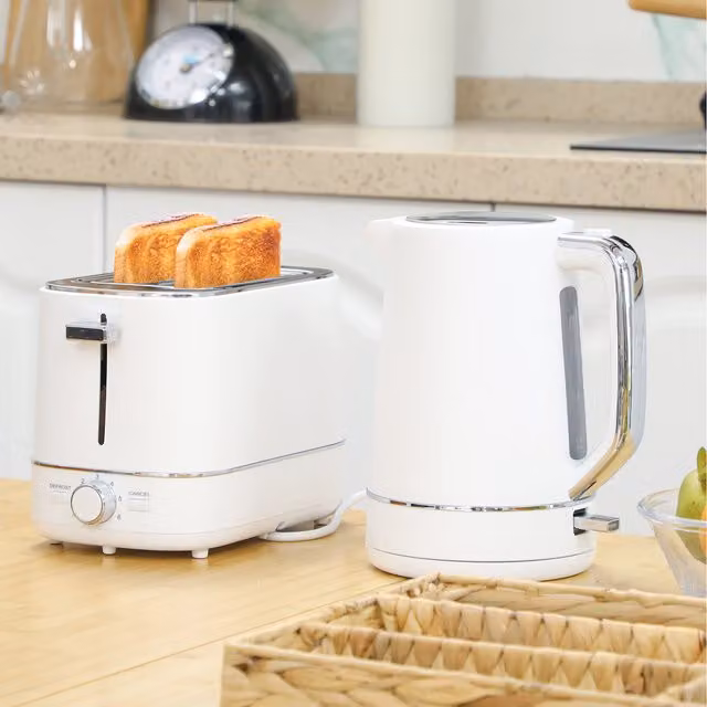HOMCOM White Fast Boil 1.7L Kettle and 2 Slice Toaster Set with Defrost and Reheat Functions