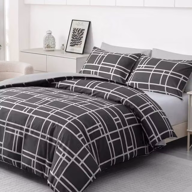 Lazzaro Home Reversible Brushed Microfibre Duvet Cover and Pillowcase Set in Charcoal Grey, Single (90 x 200 cm) – 1