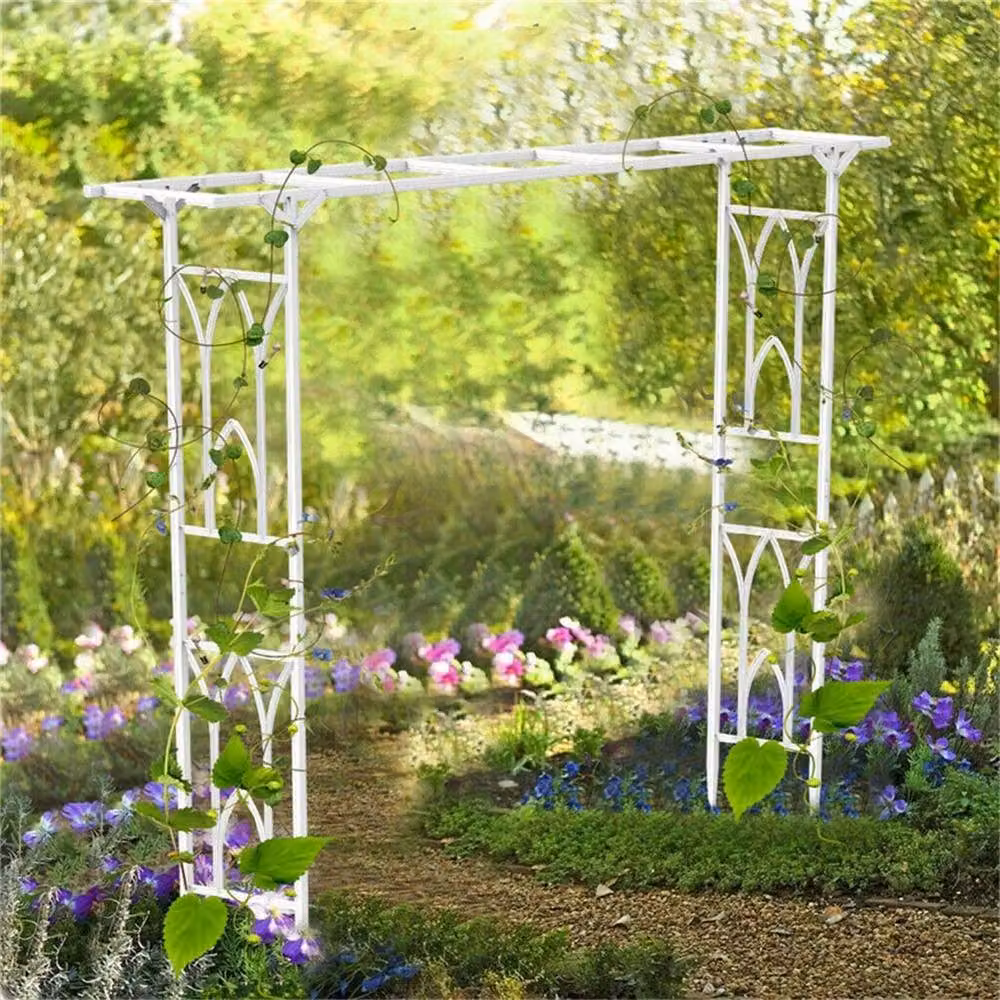 NESTLUNE White Metal Wedding Arch and Garden Climbing Plant Support, W/D/H: 100 x 15 x 100 cm – 3