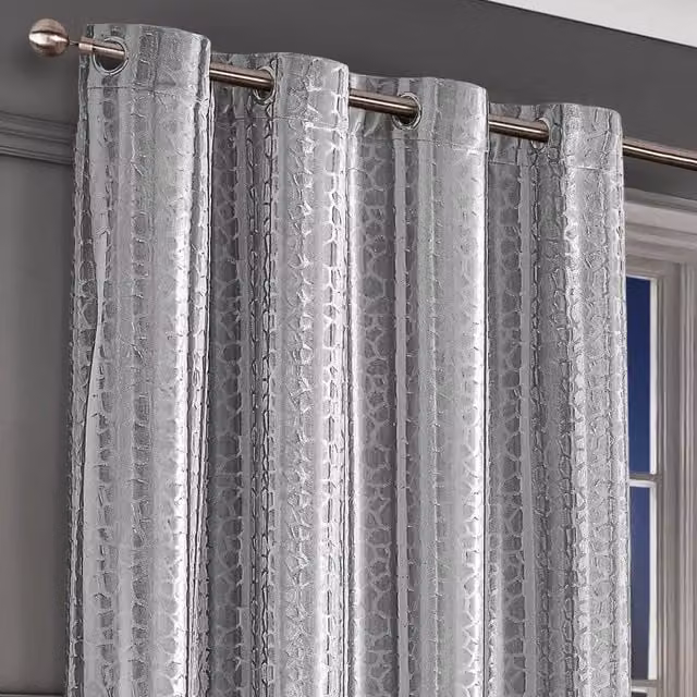 Intimates Verity Silver Crushed Velvet Embossed Blackout Eyelet Curtains, Width: 140 cm, Drop: 137 cm