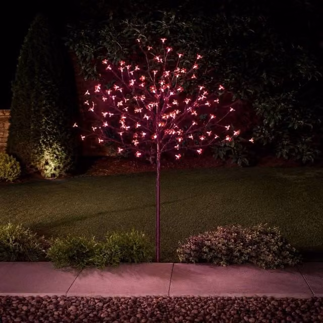 Spot On Dealz 4ft Cherry Blossom Tree with 128 Red LED Lights and Metal Base for Indoor and Outdoor Christmas Decoration – 1
