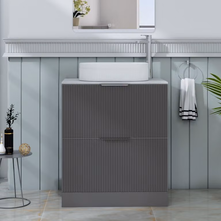 Royal Bathrooms Evora 700mm Graphite Grey Fluted Floor Standing Countertop Vanity Unit with 2 Drawers and Lyon Basin