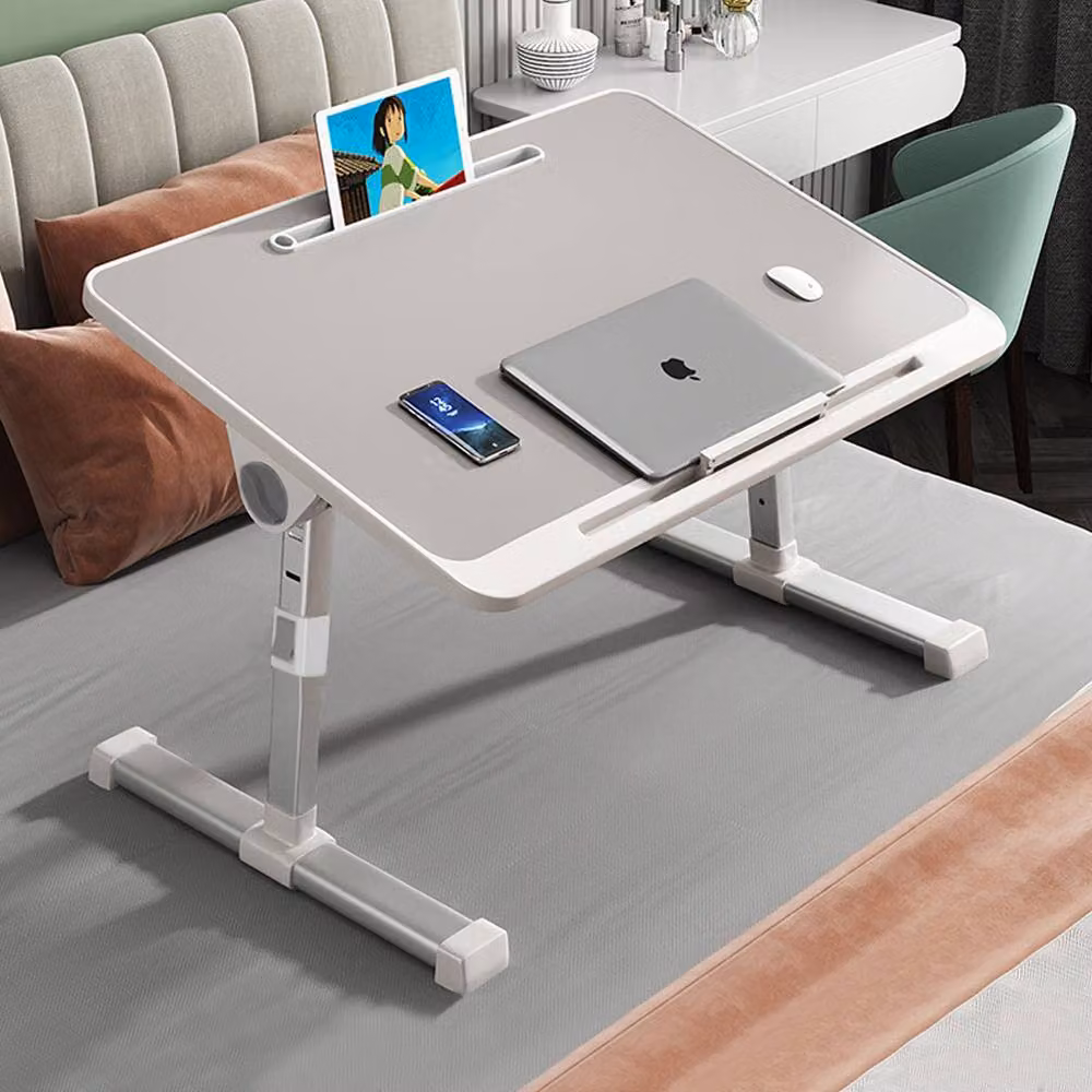 Living and Home Grey Foldable Height-Adjustable Laptop Bed Table with Sloped Top, Tablet Slot and Movable Stop Bar – 4