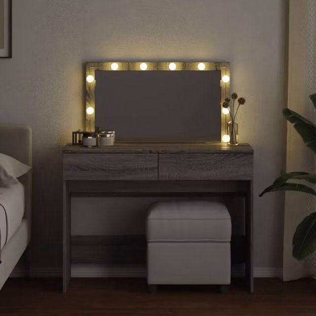 Berkfield Home Beautiful Dressing Table with LED in Grey Sonoma, W/D/H: 100 x 40 x 120 cm