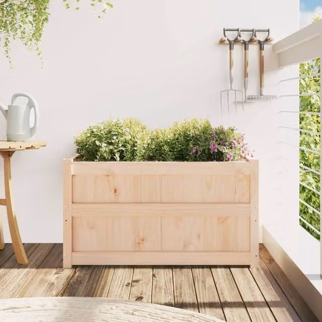 Berkfield Home Beautiful Garden Planter Tub in Beige Wood, W/D/H: 90 x 50 x 50 cm – 1
