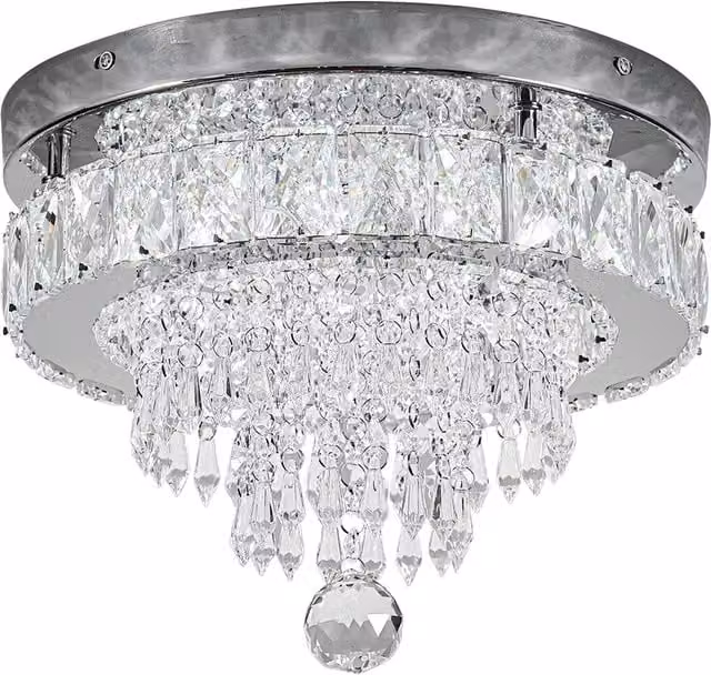 Living Star Round Crystal LED Ceiling Light in Silver and Chrome