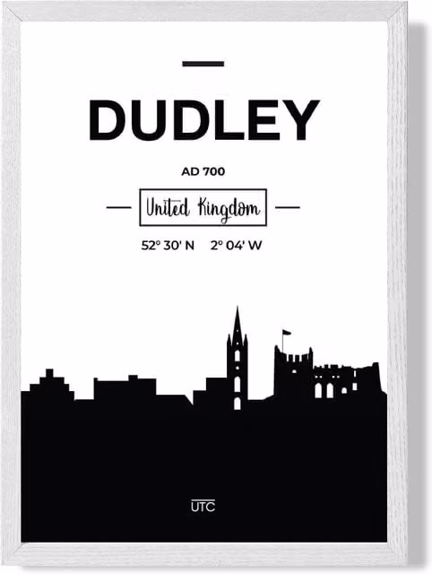 ARTZE Dudley Black and White City Skyline Framed Print with White Frame