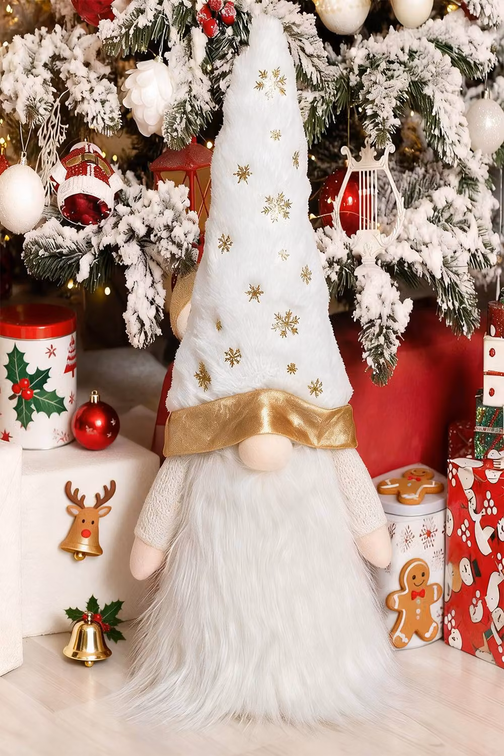ExtraStar Lighted Christmas Tree Topper Gnome Decoration in White and Gold – 4