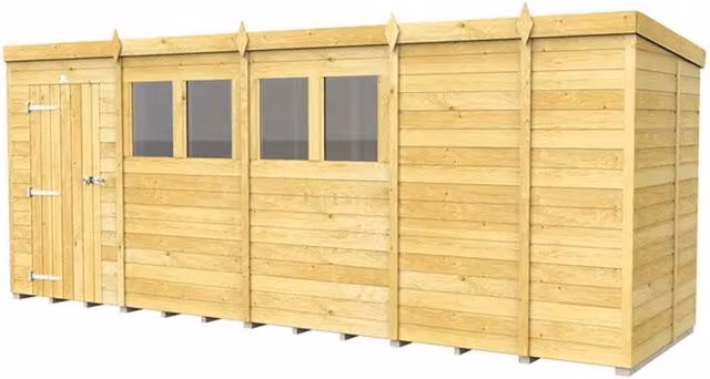 Buttercup Farm Brown Pent Shed with Single Door and Windows, L492 x W147 x H201 cm