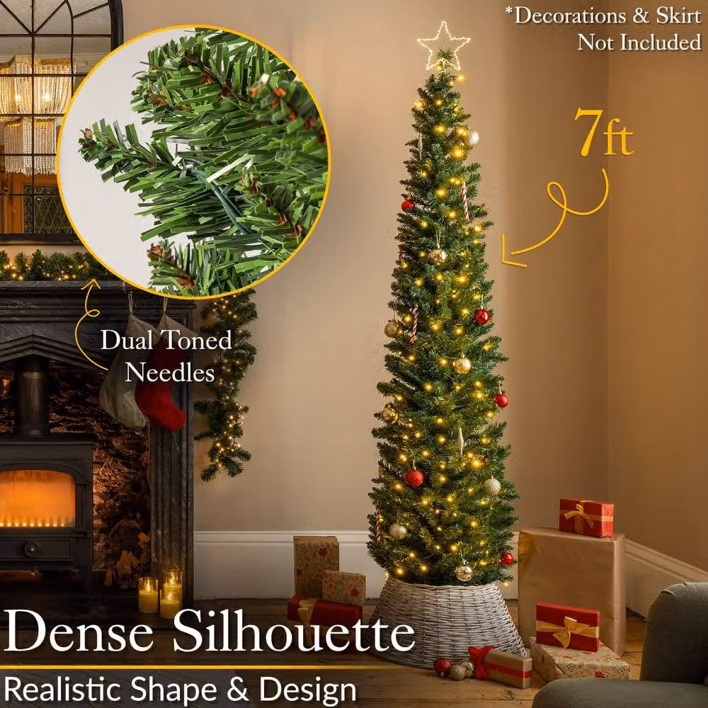 Christow Pre-Lit Slim Pencil LED Christmas Tree with Colour Switch and Timer in Green – 1