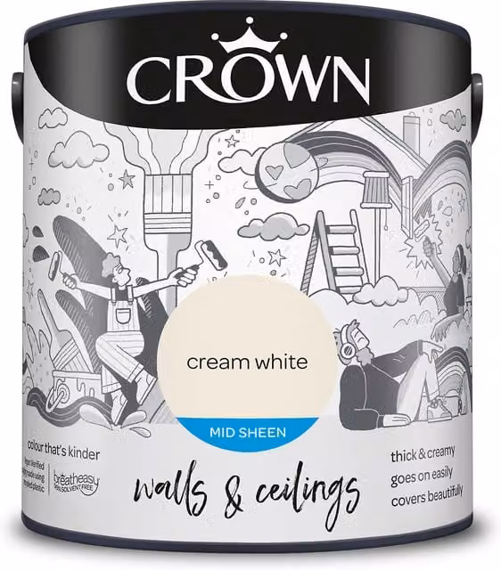 Crown Walls and Ceilings Mid Sheen Emulsion White 2.5l
