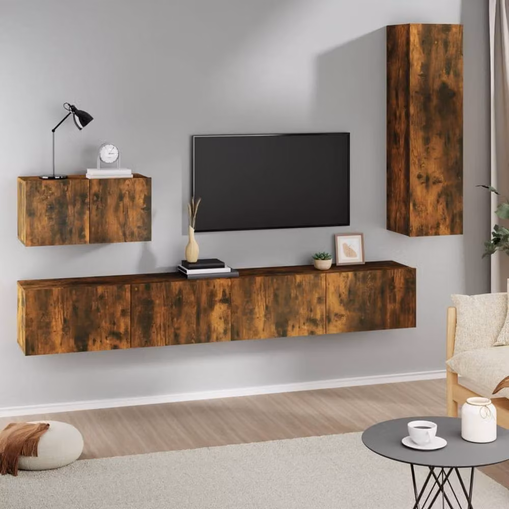 Berkfield Home Classic 4 Piece TV Cabinet Set in Brown Smoked Oak Engineered Wood – 1