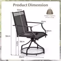 Costway Set of 2 Grey Swivel Patio Dining Chairs with Armrests and Textilene Fabric – 4