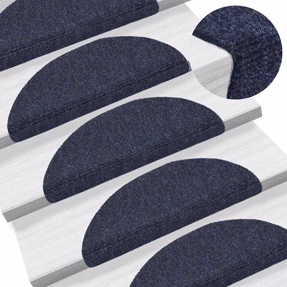 Berkfield Home 15 Piece Self-adhesive Needle Punch Stair Mats, Blue, W: 56 cm, D: 17 cm, H: 3 cm – 3