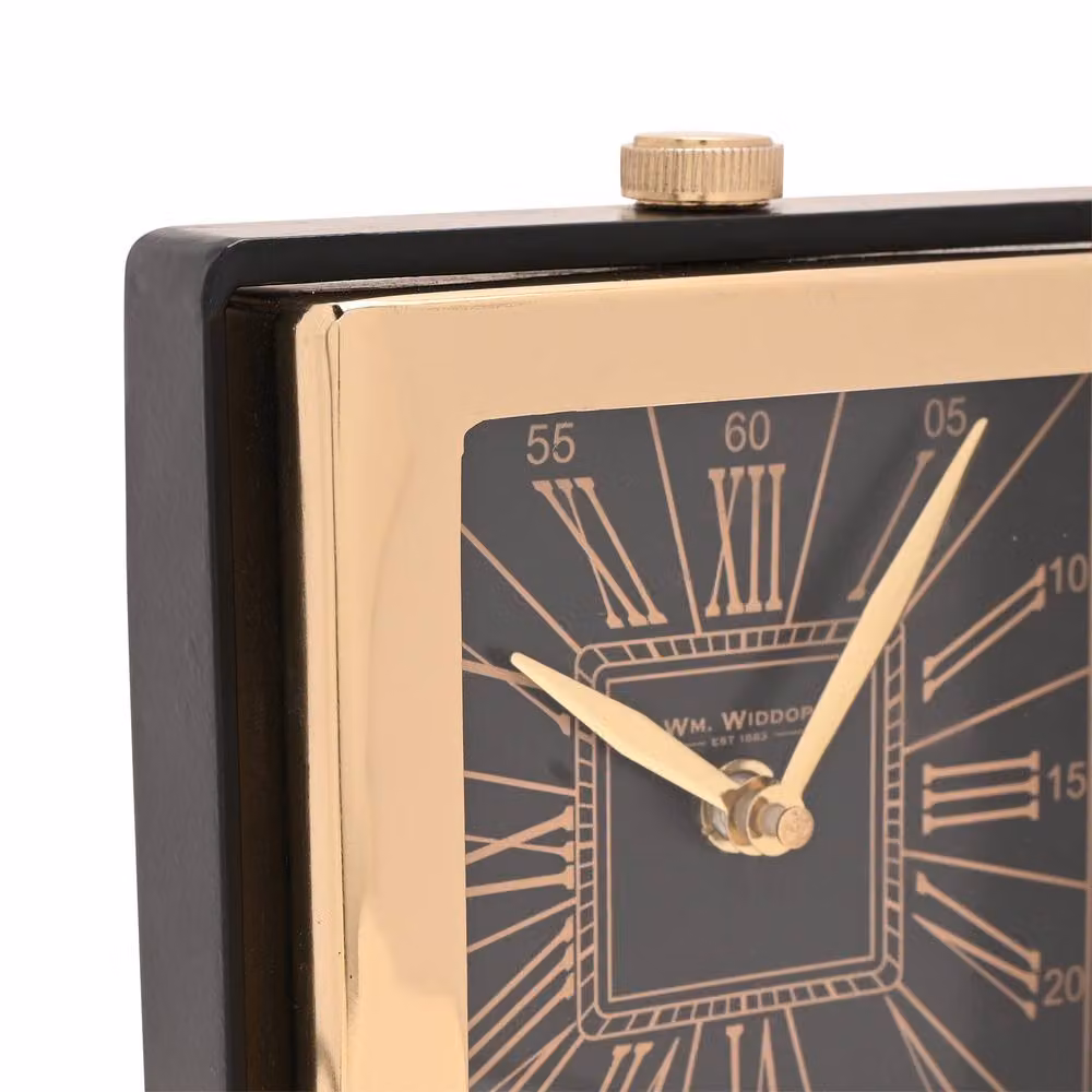 William Widdop Vintage Analog Quartz Table Clock on Stand in Gold and Black, W/D/H: 19.5 x 16.0 x 9.0 cm – 4