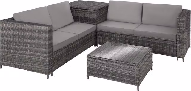tectake Siena Garden Furniture Set in Grey with Rattan, Metal and Glass for 4 Adults – 1