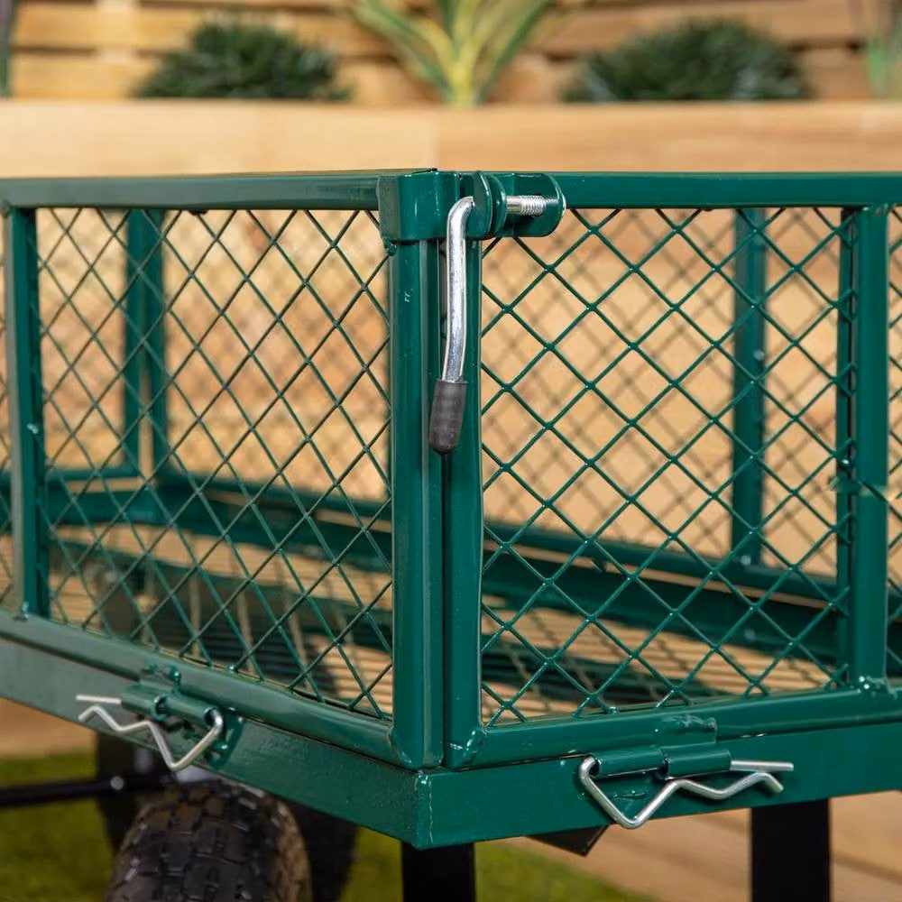 NESTLUNE Heavy Duty Green Metal Garden Festival Cart Trolley Wheelbarrow – 3