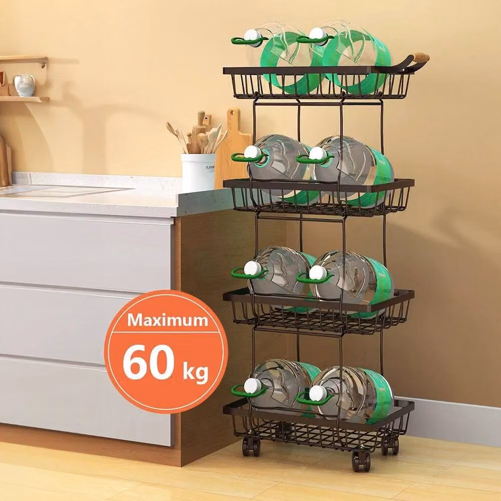 VOGREX Rolling Stackable Metal Wire Kitchen Storage Basket Rack in Black – 3